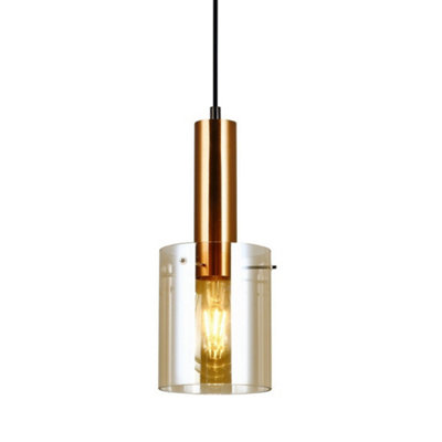 Luminosa Lighting Luminosa Modern Hanging Pendant Brass 1 Light  With Amber ShadeE27 from B&Q