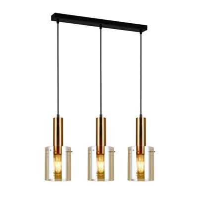 Luminosa Lighting Luminosa Modern Hanging Pendant Brass 3 Light  With Amber ShadeE27 from B&Q