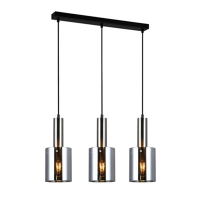 Luminosa Lighting Luminosa Modern Hanging Pendant Satin Nickel 3 Light  With Smoky ShadeE27 from B&Q