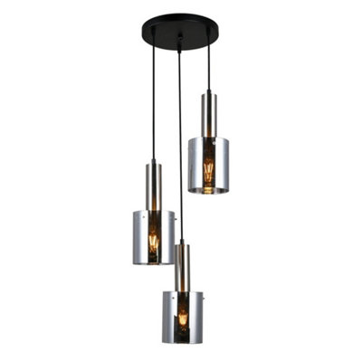 Luminosa Lighting Luminosa Modern Hanging Pendant Satin Nickel 3 Light  With GlassSmoky ShadeE27 from B&Q