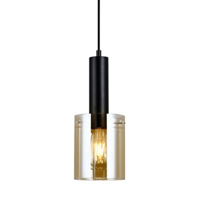 B&Q -  Luminosa Modern Hanging Pendant Black 1 Light With Amber ShadeE27
