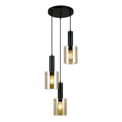 Luminosa Ing Luminosa Modern Hanging Pendant 3 With Shade, E27 Black/Light/Amber