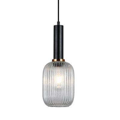B&Q -  Luminosa Modern Hanging Pendant Black 1 Light With Clear ShadeE27