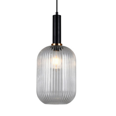 B&Q -  Luminosa Modern Hanging Pendant Black 1 Light With Clear ShadeE27