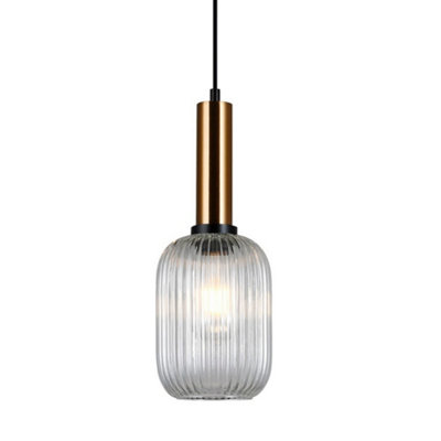 B&Q -  Luminosa Modern Hanging Pendant Brass 1 Light With Clear ShadeE27