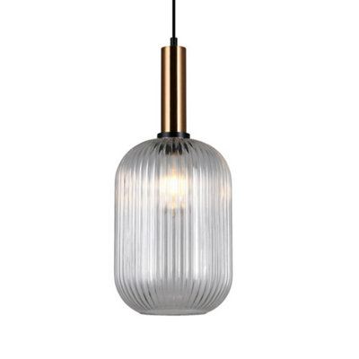 B&Q -  Luminosa Modern Hanging Pendant Brass 1 Light With Clear ShadeE27
