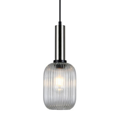 B&Q -  Luminosa Modern Hanging Pendant Satin Nickel 1 Light With Clear ShadeE27