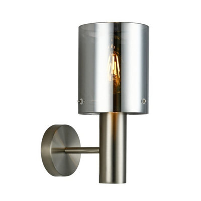 Luminosa Lighting Luminosa Modern Wall Lamp Satin Nickel 1 Light With Smoky ShadeE27 from B&Q