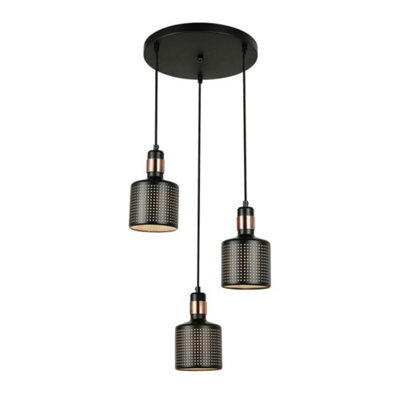 Luminosa Lighting Luminosa Modern Hanging Pendant Black 3 Light E27 from B&Q