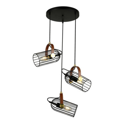 Luminosa Lighting Luminosa Industrial And Retro Hanging Pendant Black 3 Light E27 from B&Q