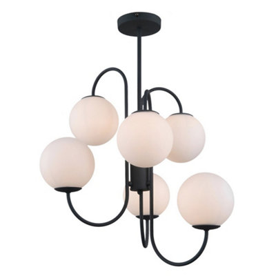 Luminosa Lighting Luminosa Industrial And Retro Hanging Pendant Black 6 Light  With White ShadeG9 from B&Q