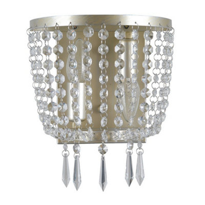 Luminosa Lighting Luminosa Wall Lamp Champagne 2 Light With Crystal Glass ShadeE14 from B&Q