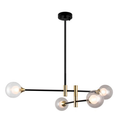 B&Q -  Luminosa Modern Hanging Pendant BlackBrass 4 Light With Clear ShadeG9
