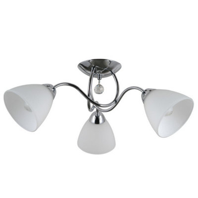 Luminosa Lighting Luminosa Stylized Flush Ceiling Light ChromeWhite 3 Light  With White ShadeE27 from B&Q