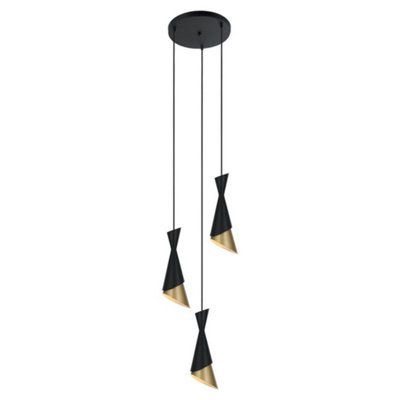 Luminosa Lighting Luminosa Modern Hanging Pendant BlackGold 3 Light E27 from B&Q