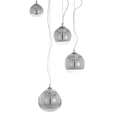 B&Q -  Luminosa Modern Hanging Pendant Chrome 4 Light With Glass ShadeE27
