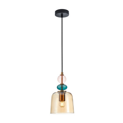 Luminosa Lighting Luminosa Namos Dome Pendant Ceiling Light Brass With Amber Shade from B&Q
