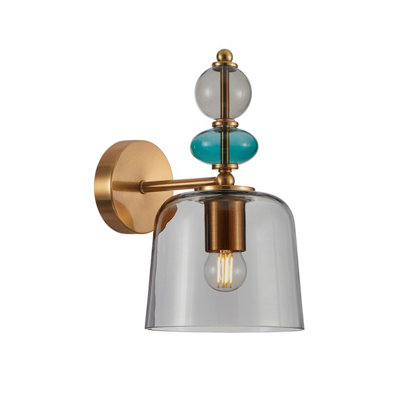 B&Q -  Luminosa Namos Wall Lamp Brass With Smoked Shade
