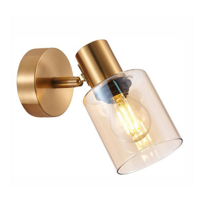Luminosa Lighting Luminosa Santia Single Spotlight Brass Amber Glass Shade from B&Q