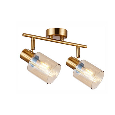 Luminosa Lighting Luminosa Santia Twin Ceiling Spotlight Brass Amber Glass Shade 2Xe14 from B&Q