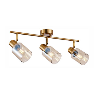 Luminosa Lighting Luminosa Santia Ceiling Spotlight Bar Brass Amber Glass Shade 3Xe14 from B&Q