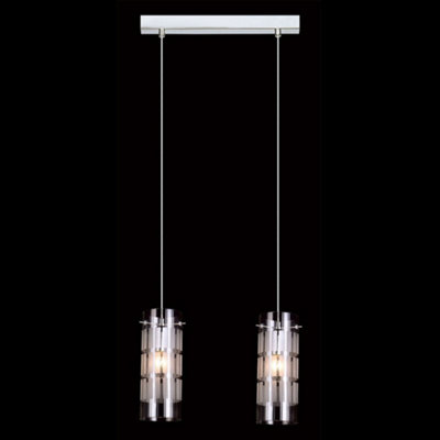 B&Q -  Luminosa Modern Hanging Pendant Chrome 2 Light With Clear ShadeE27