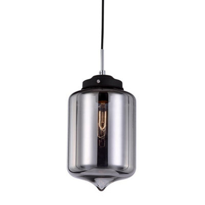 B&Q -  Luminosa Industrial And Retro Hanging Pendant Black 1 Light With Dark Glass ShadeE27