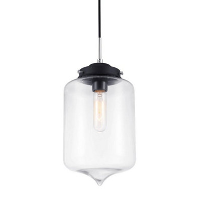 Luminosa Lighting Luminosa Industrial And Retro Hanging Pendant Black 1 Light  With Clear ShadeE27 from B&Q
