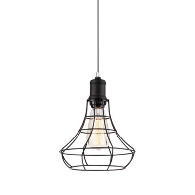 Luminosa Lighting Luminosa Industrial And Retro Hanging Pendant Black 1 Light  With Black Metal ShadeE27 from B&Q