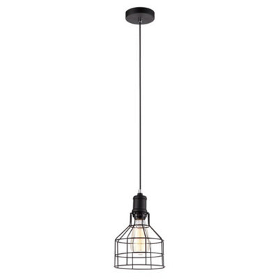 Luminosa Lighting Luminosa Industrial And Retro Hanging Pendant Black 1 Light  With Black Metal ShadeE27 from B&Q