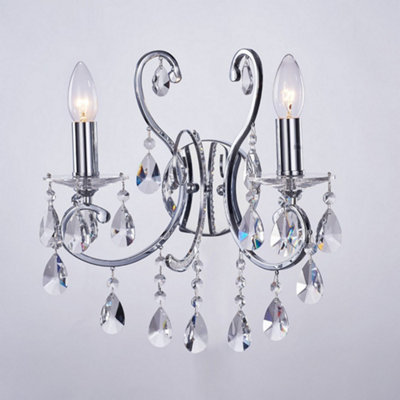 Luminosa Lighting Luminosa Classic Wall Lamp Black 2 Light  With BlackCrystal Clear ShadeE14 from B&Q