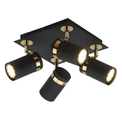 Luminosa Lighting Luminosa Verano Ceiling Spotlight Clusters Matt BlackGold Chrome 4Xgu10 from B&Q