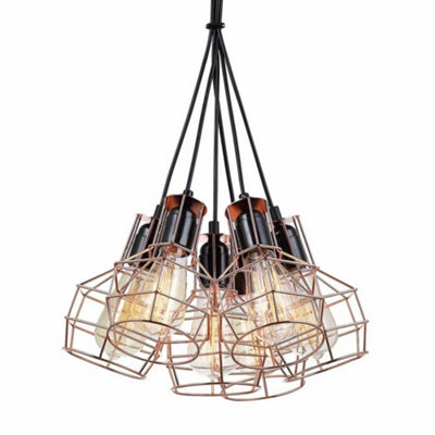 Luminosa Lighting Luminosa Industrial And Retro Hanging Pendant BlackCopper 6 Light  With Wire ShadeE27 from B&Q