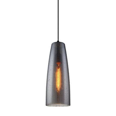 Luminosa Lighting Luminosa Modern Hanging Pendant Black 1 Light  With Smoky ShadeE27 from B&Q