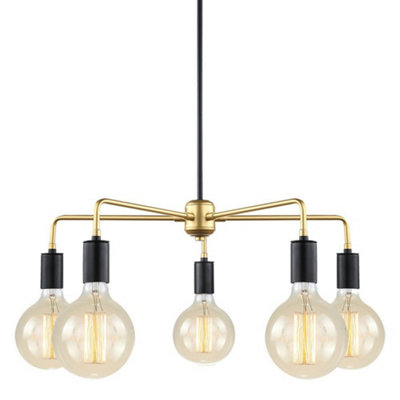 Luminosa Lighting Luminosa Modern Hanging Pendant BlackGold 5 Light E27 from B&Q
