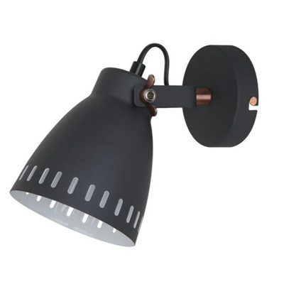 Luminosa Lighting Luminosa Industrial And Retro Wall Lamp GraphiteRed Copper 1 Light With Graphite ShadeE27 from B&Q