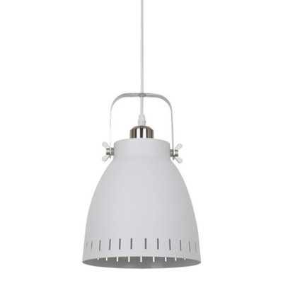 Luminosa Lighting Luminosa Industrial And Retro Hanging Pendant WhiteSatin Nickel 1 Light  With White ShadeE27 from B&Q