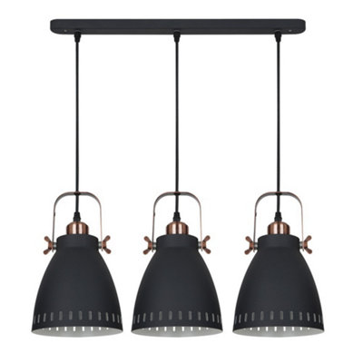 Luminosa Lighting Luminosa Industrial And Retro Hanging Pendant GraphiteRed Copper 3 Light  With Graphite ShadeE27 from B&Q