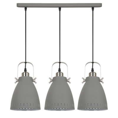 Luminosa Lighting Luminosa Industrial And Retro Hanging Pendant Satin Grey 3 Light  With Grey ShadeE27 from B&Q