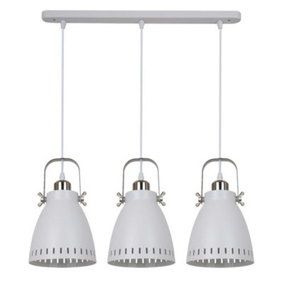 Luminosa Lighting Luminosa Industrial And Retro Hanging Pendant WhiteSatin Nickel 3 Light  With White ShadeE27 from B&Q