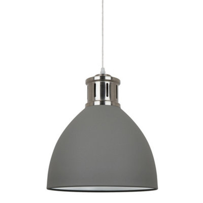 Luminosa Lighting Luminosa Industrial And Retro Hanging Pendant Grey Satin Nickel 1 Light  With Grey ShadeE27 from B&Q