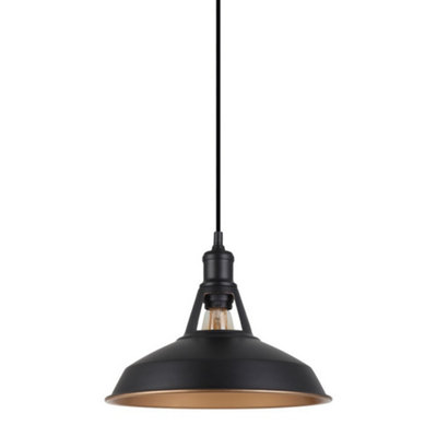 Luminosa Lighting Luminosa Industrial And Retro Hanging Pendant Black 1 Light  With BlackGold ShadeE27
