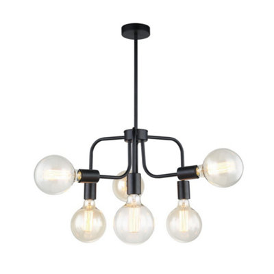 Luminosa Lighting Luminosa Industrial And Retro Hanging Pendant Black 6 Light E27 from B&Q