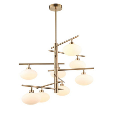 Luminosa Lighting Luminosa Modern Hanging Pendant Brass 8 Light  With White ShadeG9 from B&Q