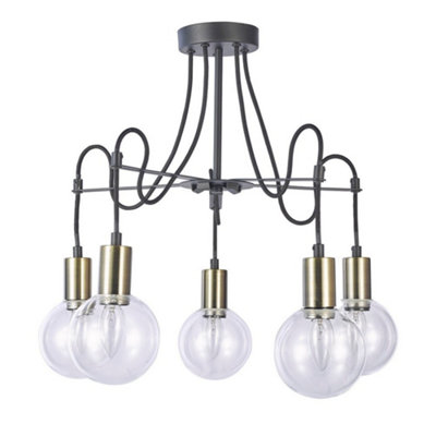 B&Q -  Luminosa Modern Flush Ceiling Light Antique BronzeBlack 5 Light With Glass ShadeE14