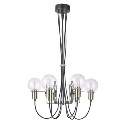 B&Q -  Luminosa Modern Hanging Pendant Antique BronzeBlack 6 Light With Glass ShadeE14