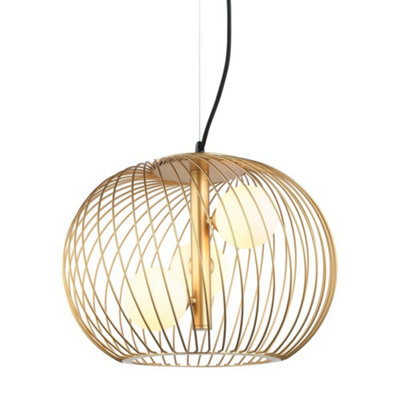 Luminosa Lighting Luminosa Modern Hanging Pendant Golden 3 Light  With GoldWhite ShadeG9 from B&Q