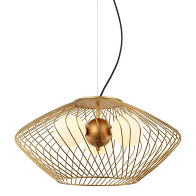 Luminosa Lighting Luminosa Modern Hanging Pendant Golden 3 Light  With GoldWhite ShadeG9 from B&Q