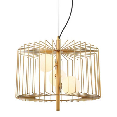 Luminosa Lighting Luminosa Modern Hanging Pendant Golden 3 Light  With GoldWhite ShadeG9 from B&Q