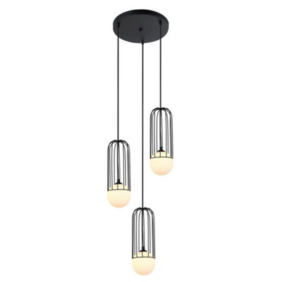 Luminosa Lighting Luminosa Modern Hanging Pendant Black 3 Light  With BlackWhite ShadeG9 from B&Q